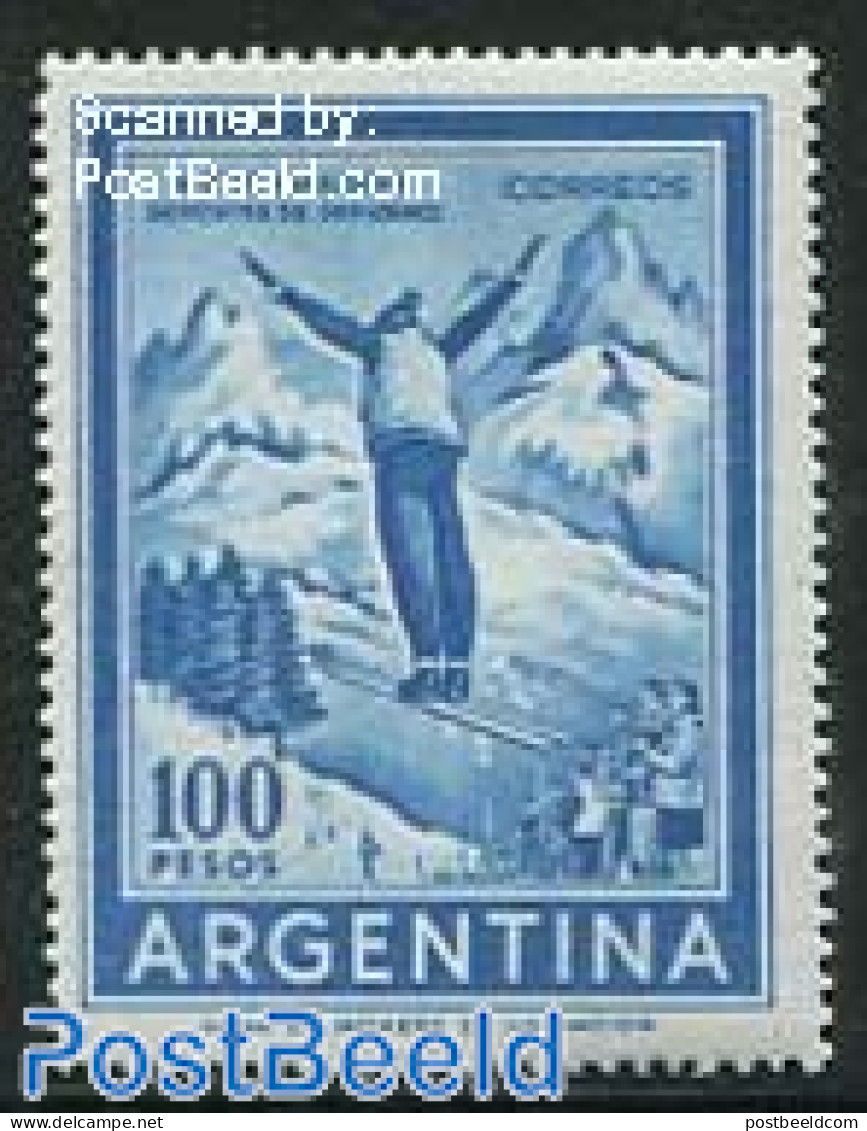 Argentina 1969 100P, WM13, Stamp Out Of Set, Mint NH, Sport - Skiing - Unused Stamps