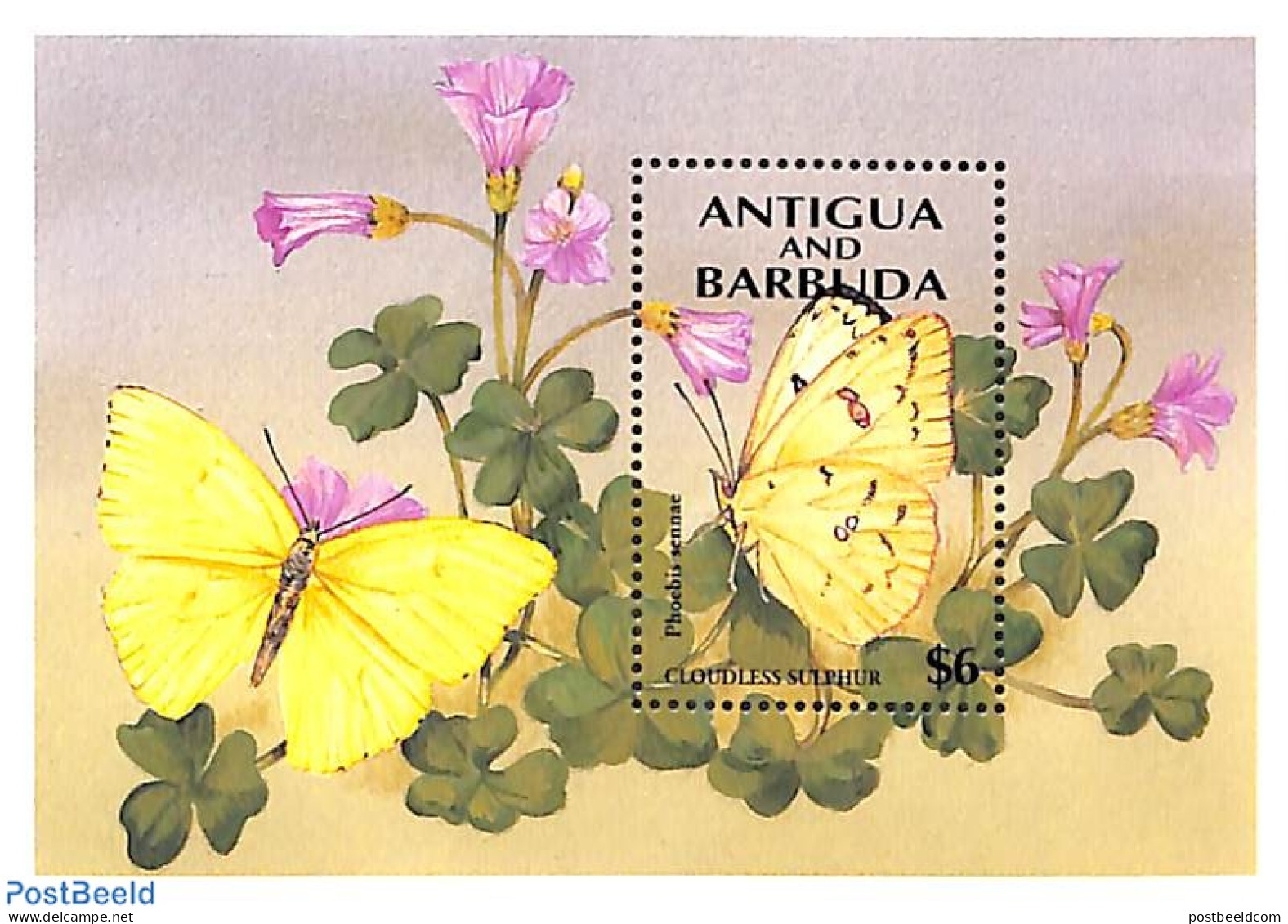 Antigua & Barbuda 1994 Cloudless Sulphur S/s, Mint NH, Nature - Butterflies - Antigua And Barbuda (1981-...)