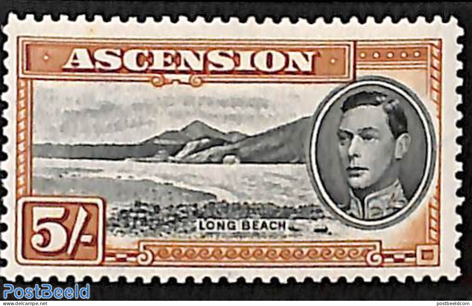 Ascension 1944 5Sh, Perf. 13, Stamp Out Of Set, Unused (hinged) - Ascension (Ile De L')