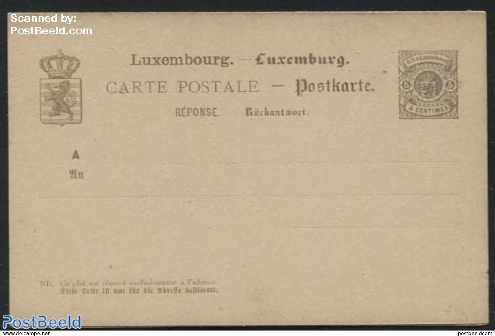Luxemburg 1881 Reply Paid Postcard 5/5c Violetgrey, Unused Postal Stationary - Covers & Documents