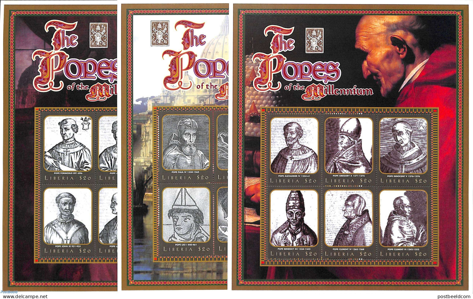 Liberia 2000 History Of The Popes 18v (3 M/s), Mint NH, Religion - Pope - Religion - Papes