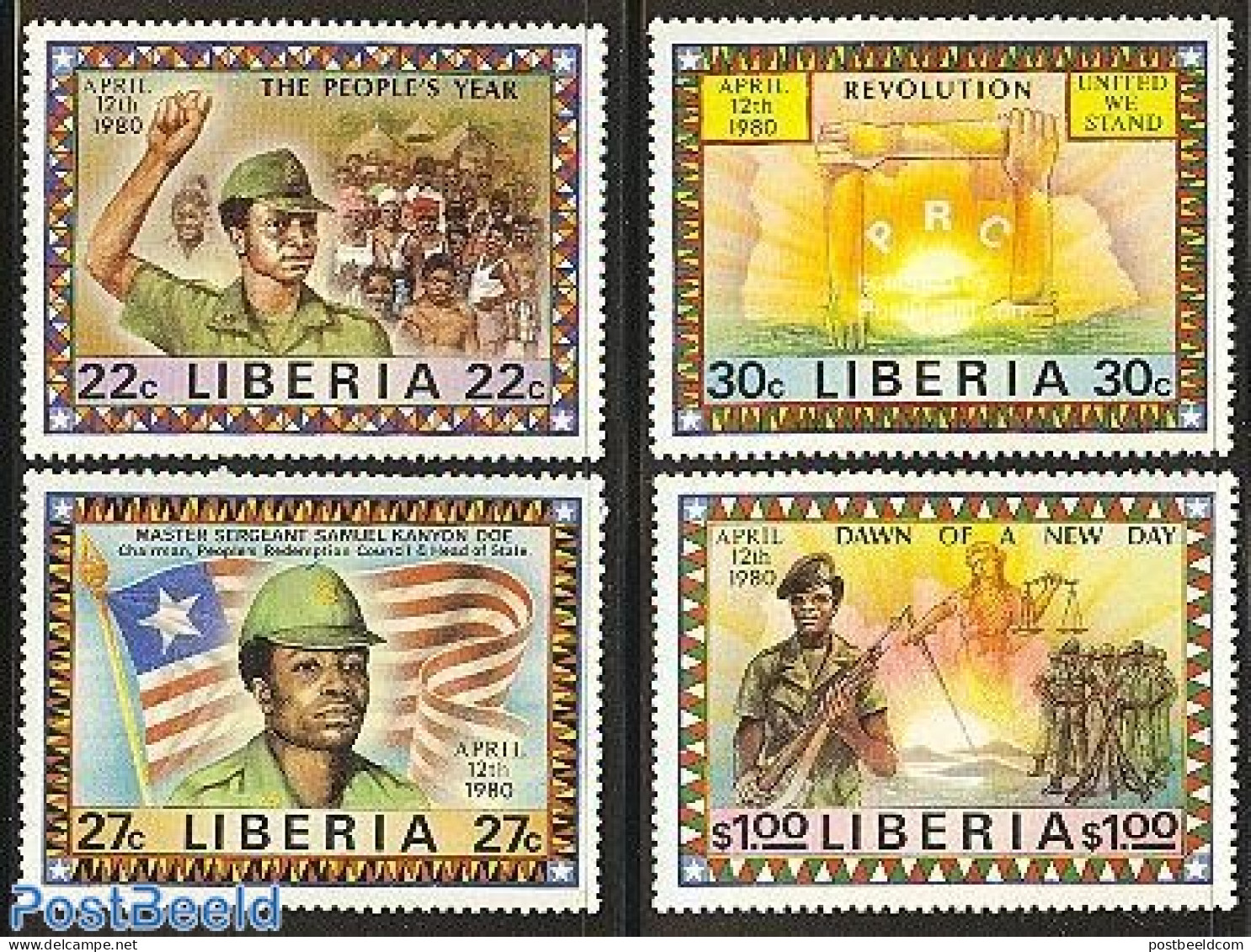 Liberia 1981 Revolution Of 1980 4v, Mint NH, History - Various - Flags - Politicians - Maps - Géographie