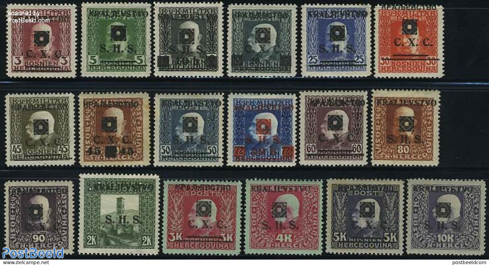 Yugoslavia 1919 Overprints 18v, Unused (hinged) - Unused Stamps