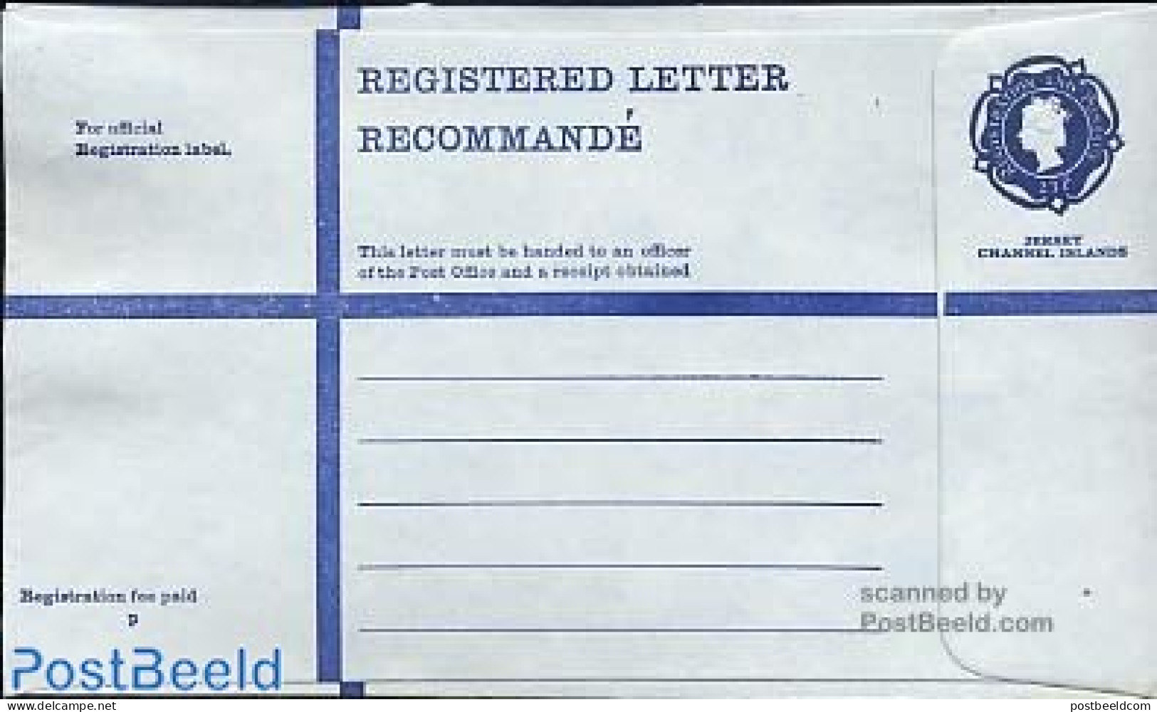 Jersey 1973 Registered Envelope 23p Blue, Blue Paper, Unused Postal Stationary - Jersey