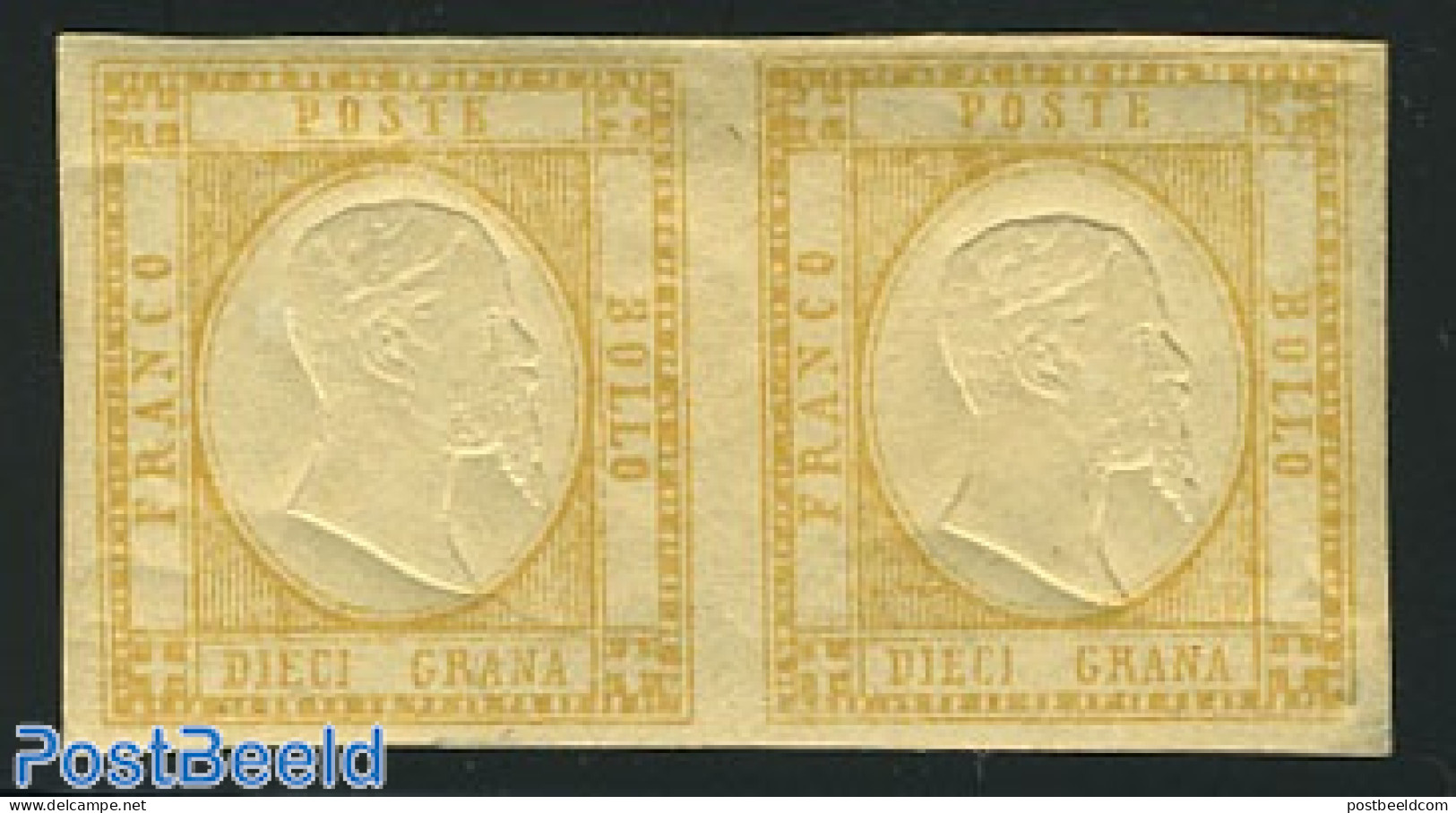 Italy 1861 10Gr. Yellowbrown, Unused Pair, Unused (hinged) - Sonstige & Ohne Zuordnung