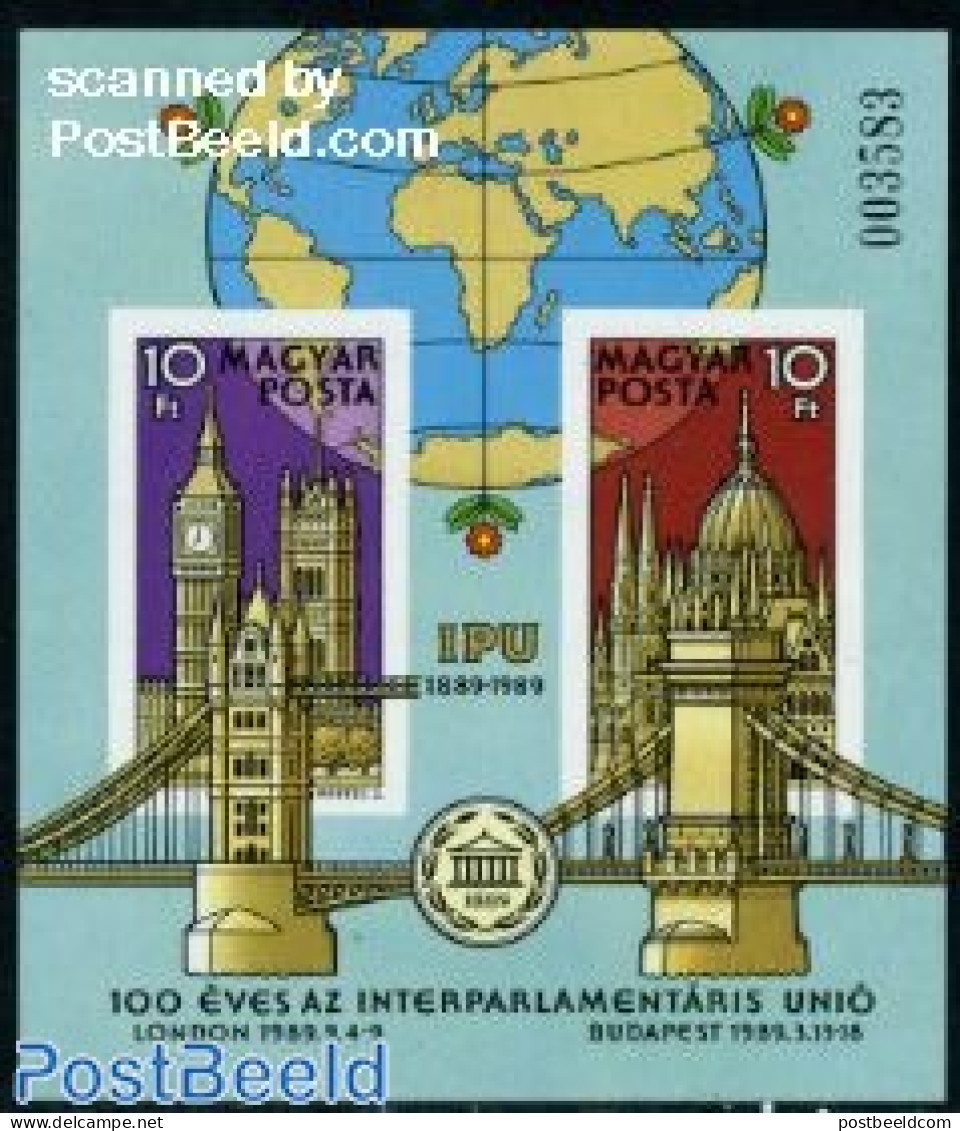 Hungary 1989 Interparliamentary Union S/s Imperforated, Mint NH, Art - Bridges And Tunnels - Unused Stamps