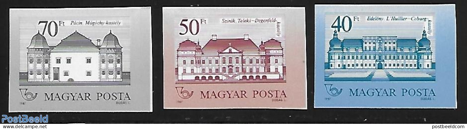 Hungary 1987 Definitives, Castles 3v Imperforated, Mint NH, Art - Castles & Fortifications - Unused Stamps