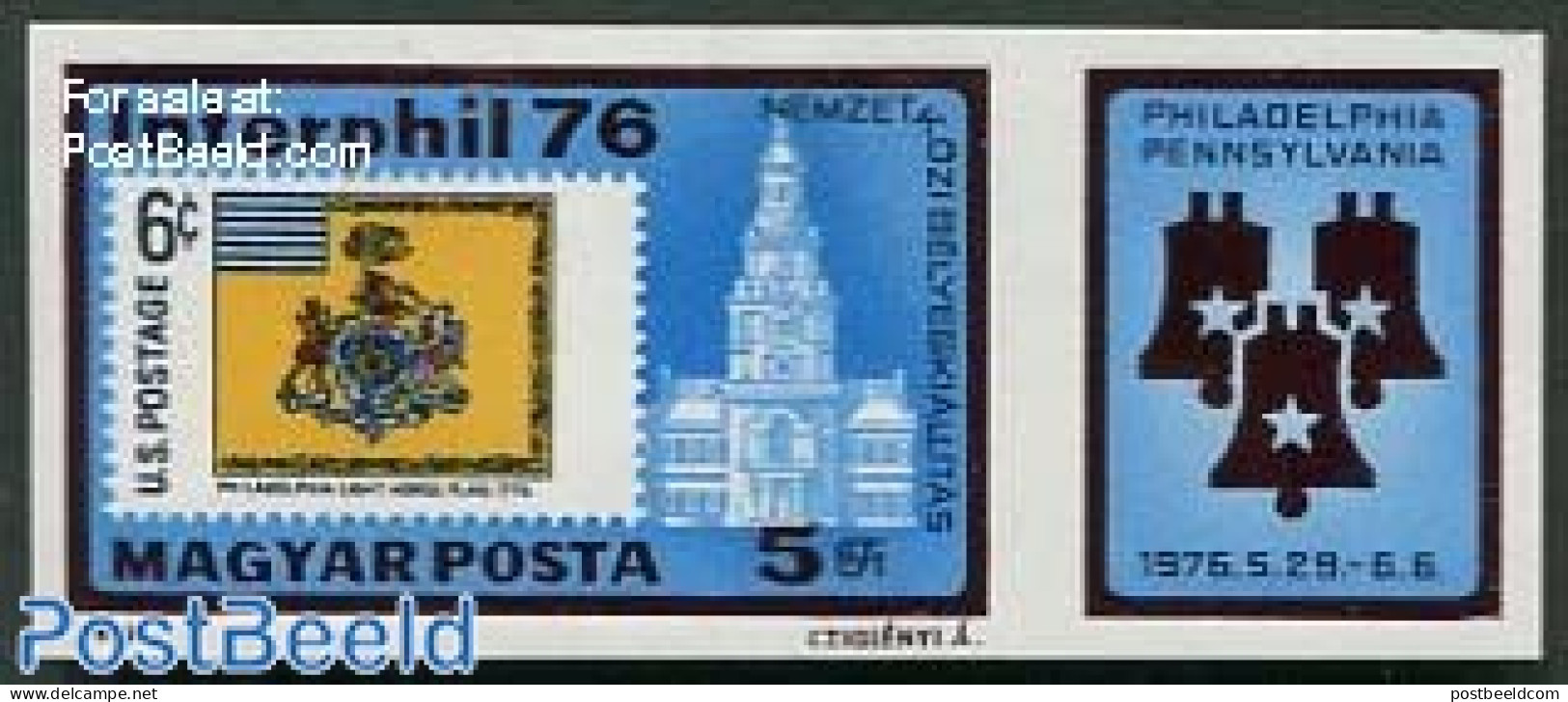 Hungary 1976 Philadelphia 76 1v Imperforated, Mint NH, Stamps On Stamps - Neufs