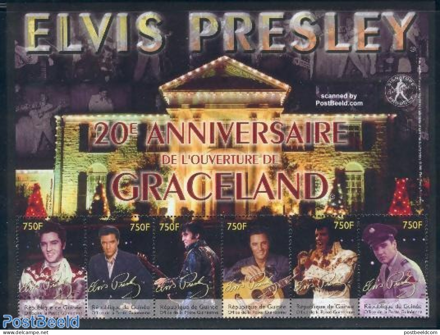 Guinea, Republic 2002 Elvis Presley/Graceland 6v M/s, Mint NH, Performance Art - Elvis Presley - Music - Popular Music - Elvis Presley