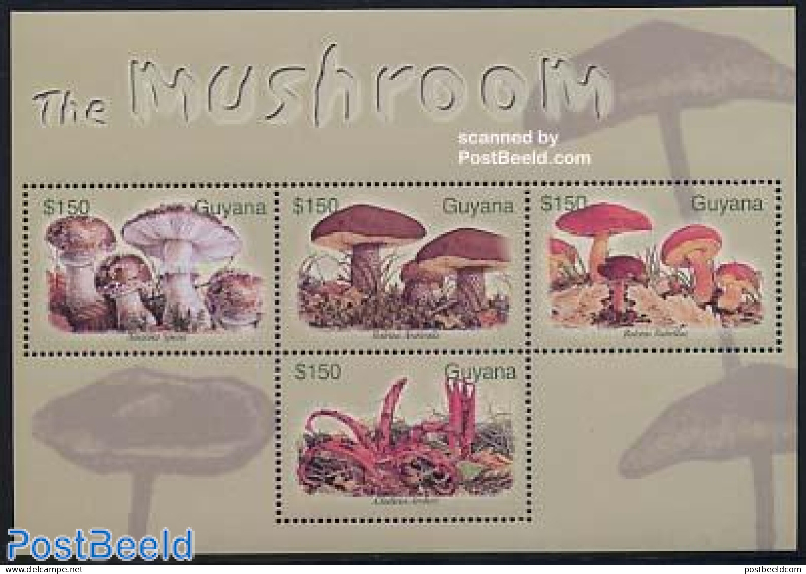 Guyana 2003 Mushrooms 4v M/s, Amanita Spissa, Mint NH, Nature - Mushrooms - Mushrooms