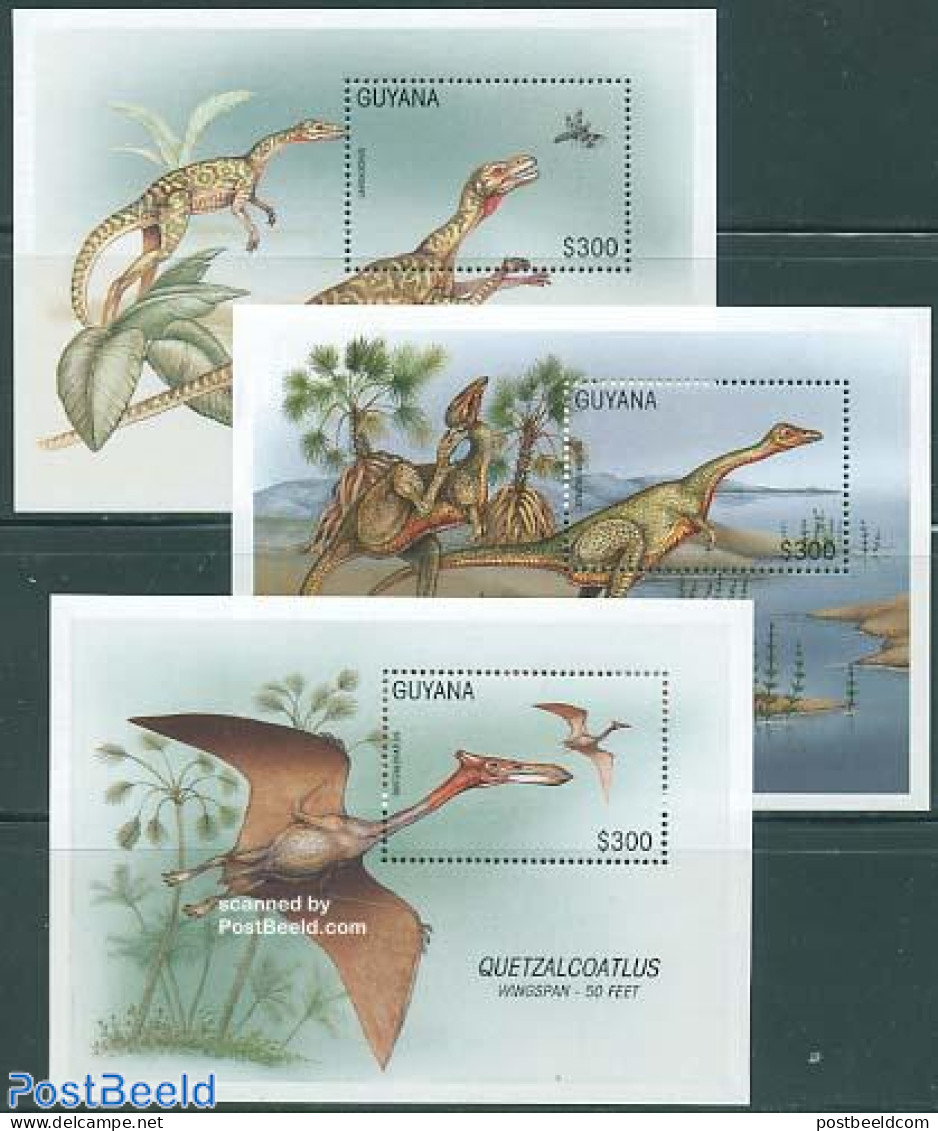 Guyana 1996 Preh. Animals 3 S/s, Mint NH, Nature - Prehistoric Animals - Prehistorisch
