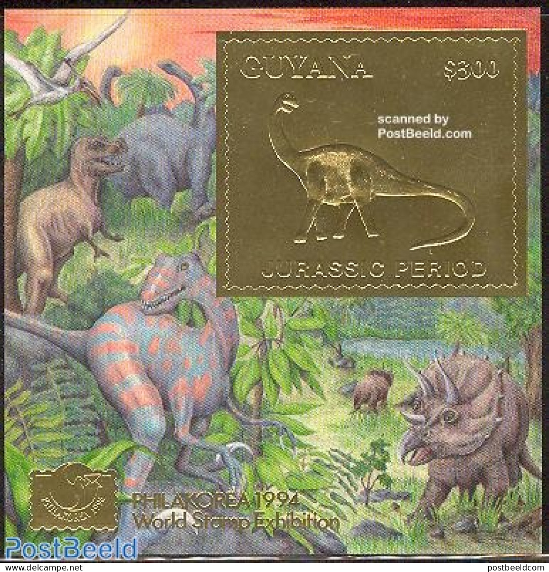 Guyana 1994 Apatosaurus S/s, Gold, Mint NH, Nature - Prehistoric Animals - Prehistorisch