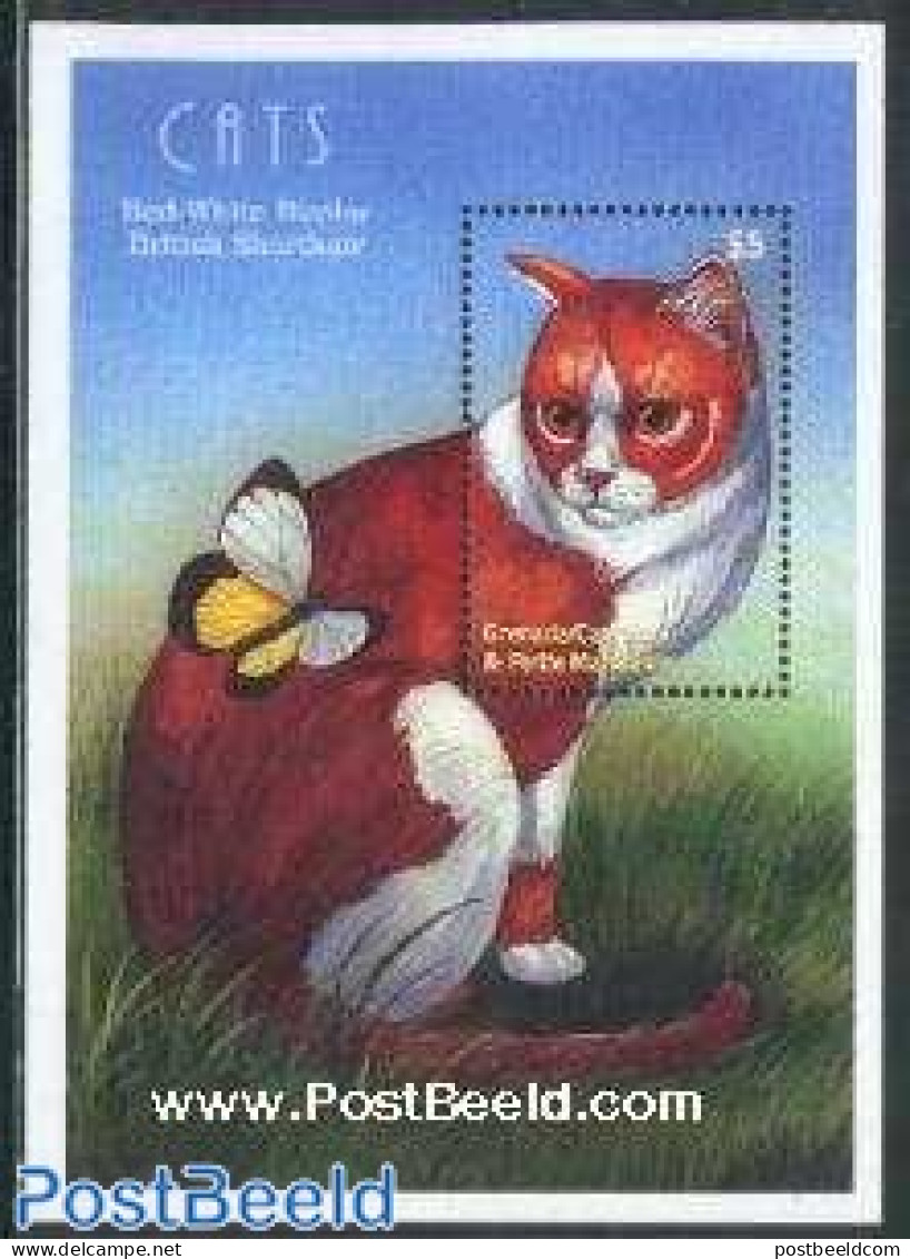 Grenada Grenadines 2001 Red White Bicolor Cat S/s, Mint NH, Nature - Cats - Grenada (1974-...)