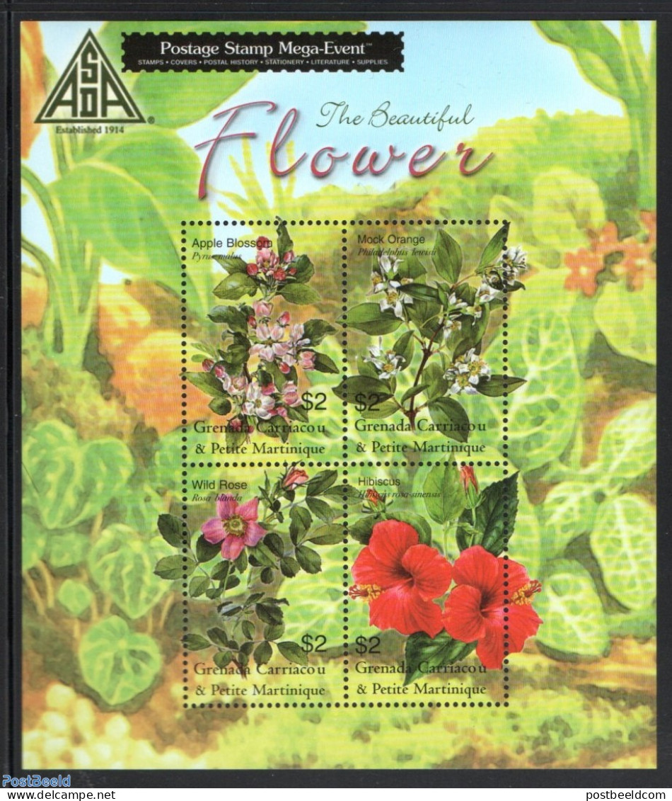 Grenada Grenadines 2003 Flowers 4v M/s, Mint NH, Nature - Flowers & Plants - Grenada (1974-...)