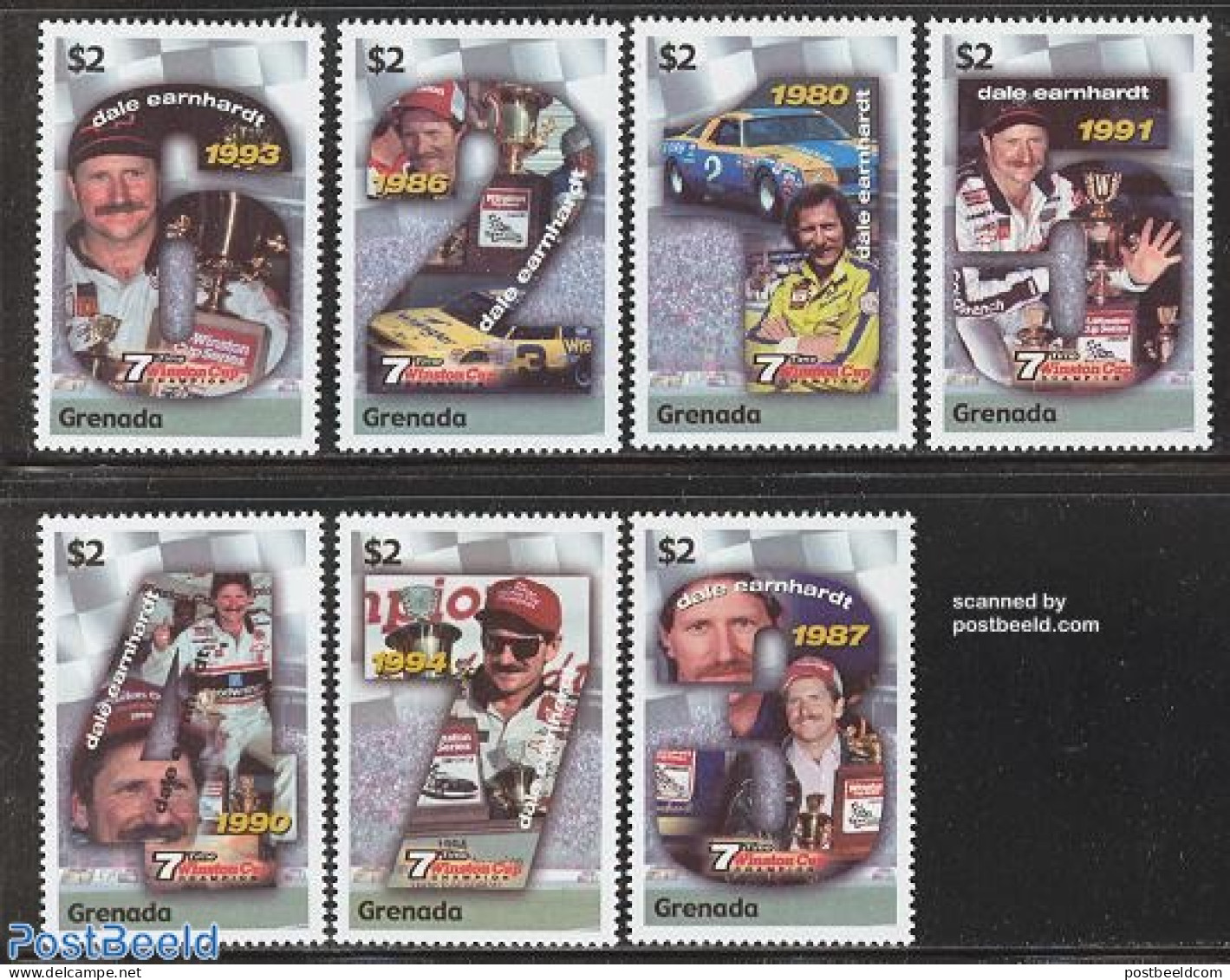 Grenada 2002 Dale Earnhardt 7v, Mint NH, Sport - Transport - Autosports - Sport (other And Mixed) - Automobiles - Voitures