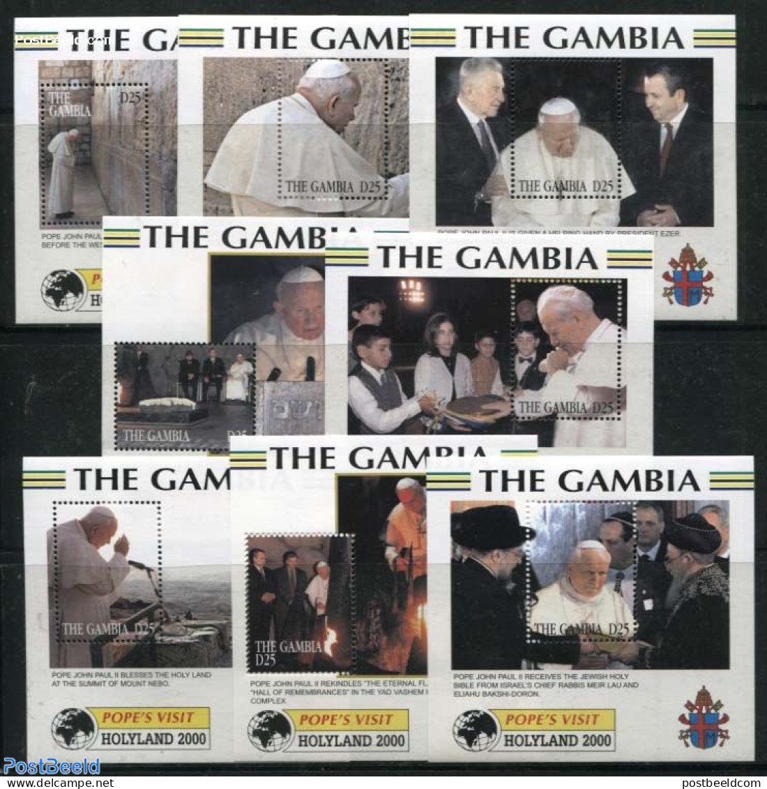 Gambia 2000 Pope Travels 8 S/s, Mint NH, Religion - Pope - Religion - Popes