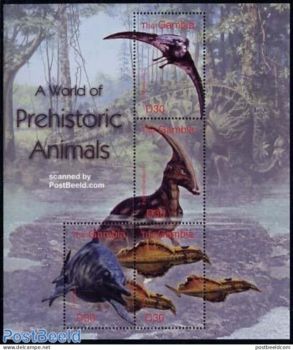 Gambia 2003 Preh. Animals 4v M/s, Peteinosaurus, Mint NH, Nature - Prehistoric Animals - Prehistorisch