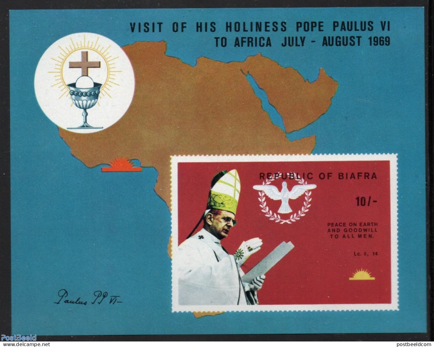 Biafra 1969 Pope Visit In Africa Imperforated S/s, Mint NH, Religion - Various - Pope - Religion - Maps - Papes