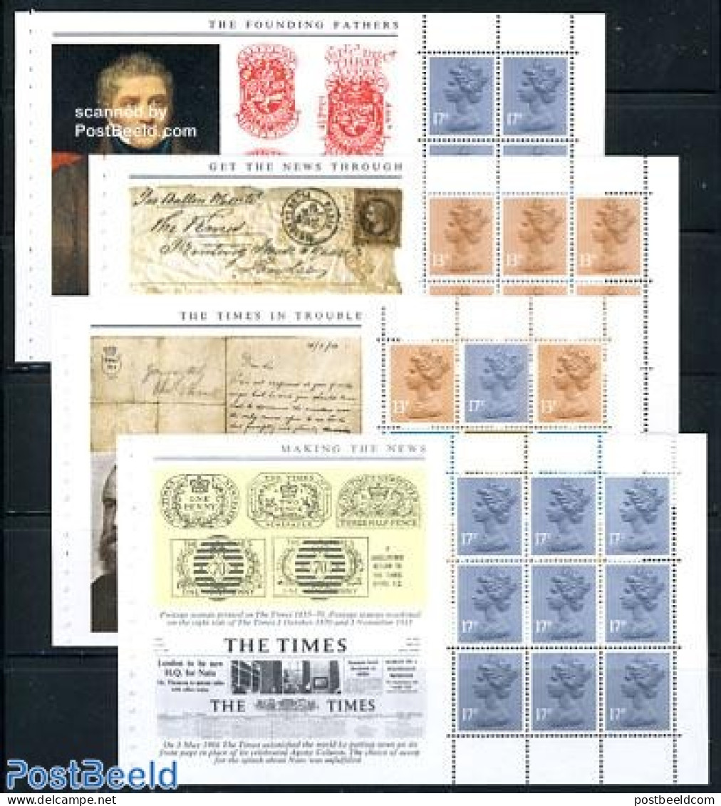 Great Britain 1985 Story Of The Times 4 Booklet Panes, Mint NH, History - Newspapers & Journalism - Unused Stamps