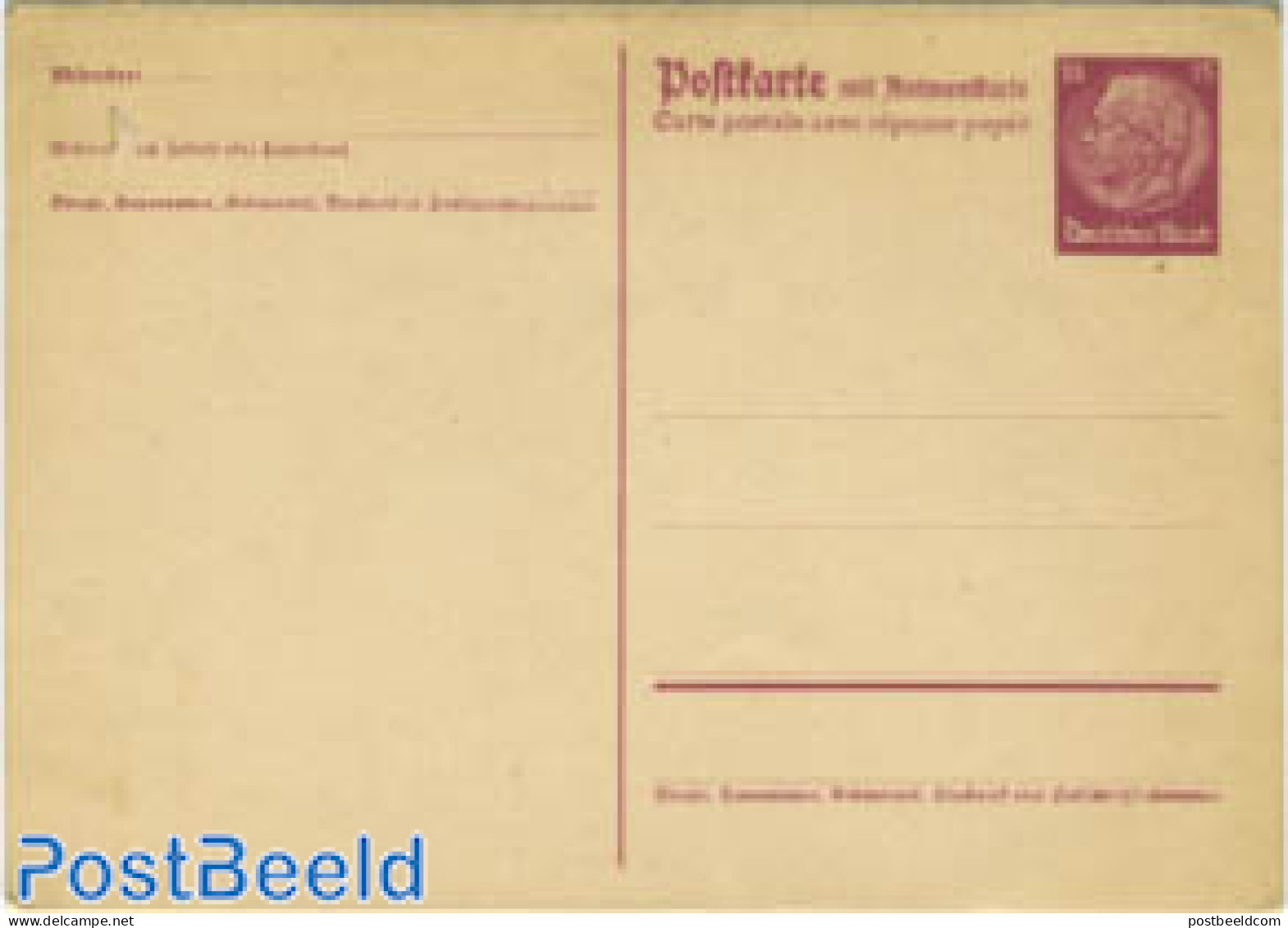 Germany, Empire 1933 Reply Paid Postcard 15/15pf Brownpurple, Unused Postal Stationary - Lettres & Documents