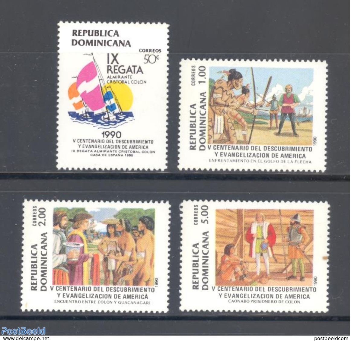 Dominican Republic 1990 Discovery Of America 4v, Mint NH, History - Transport - Explorers - Ships And Boats - Erforscher