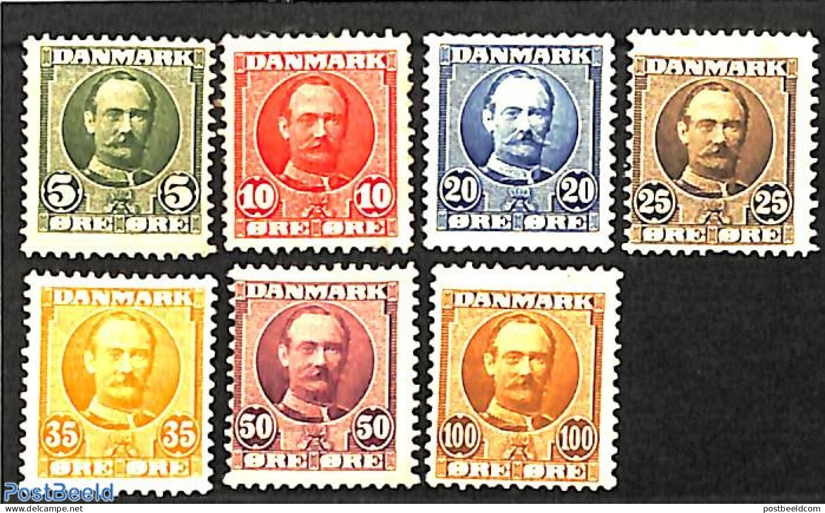 Denmark 1907 King Frederik VIII 7v, Unused (hinged), History - Kings & Queens (Royalty) - Unused Stamps