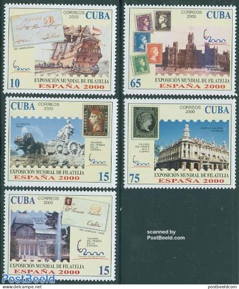 Cuba 2000 Espana 5v, Mint NH, Transport - Stamps On Stamps - Ships And Boats - Ongebruikt