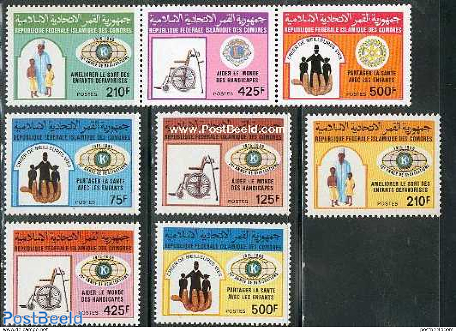 Comoros 1988 Welfare Organisations 8v, Mint NH, Health - Various - Disabled Persons - Lions Club - Rotary - Behinderungen