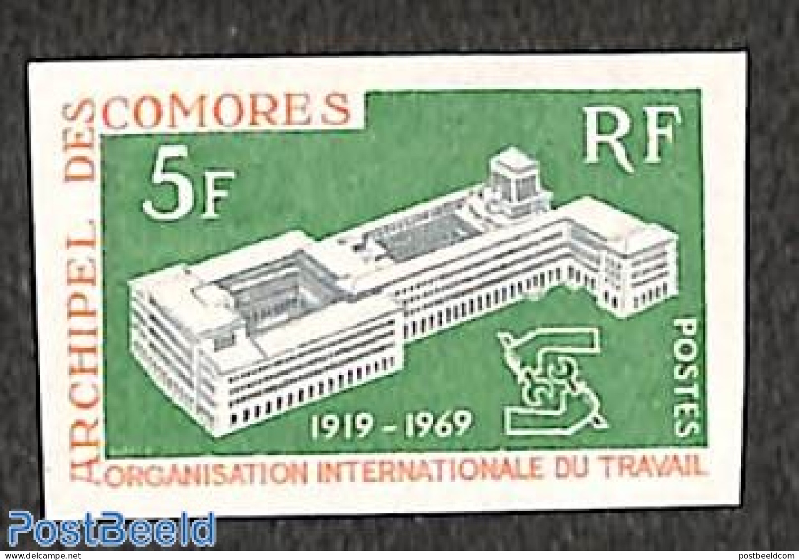 Comoros 1969 I.L.O. Anniv 1v Imperforated, Mint NH, History - Comores (1975-...)