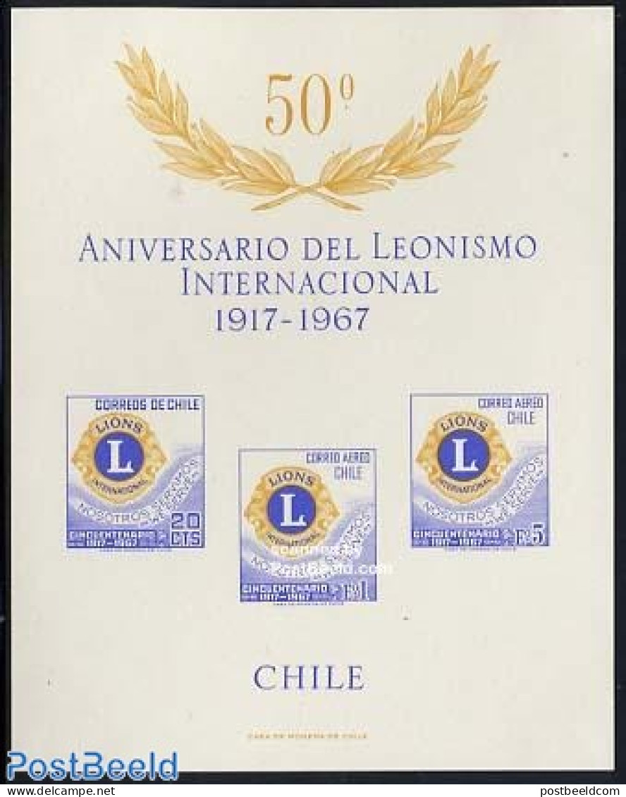 Chile 1967 Lions Club Imperforated Sheet Blue/yellow, Mint NH, Various - Lions Club - Rotary, Lions Club