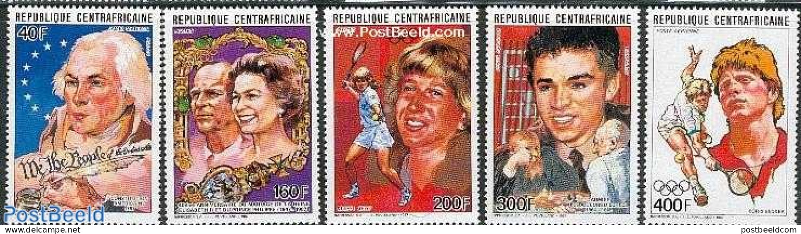 Central Africa 1988 Famous Persons 5v, Mint NH, History - Sport - American Presidents - Kings & Queens (Royalty) - Che.. - Koniklijke Families