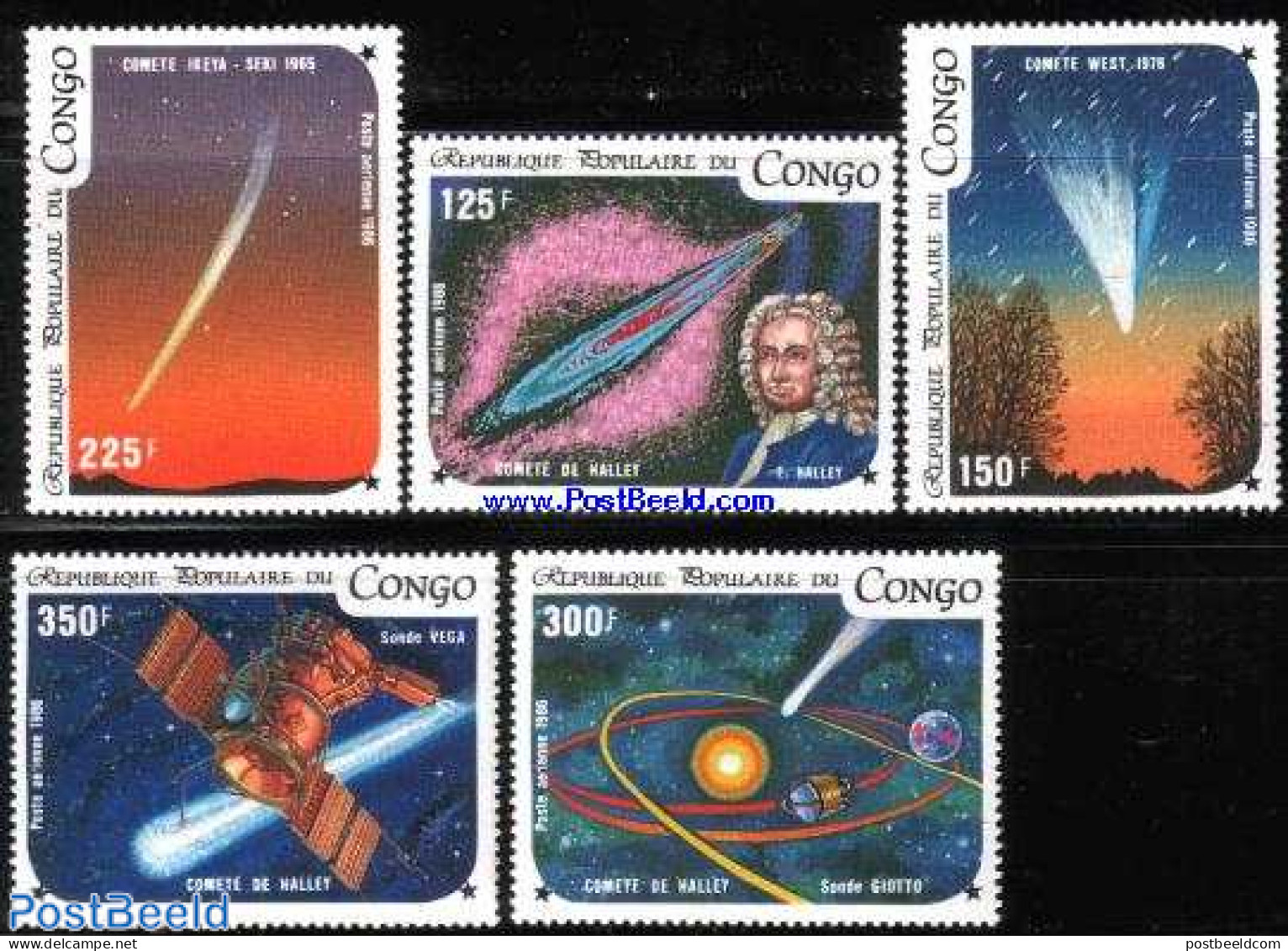 Congo Republic 1986 Halleys Comet 5v, Mint NH, Science - Astronomy - Halley's Comet - Astrology