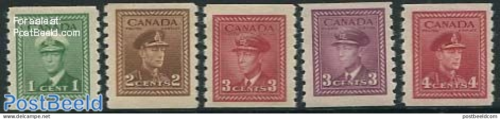 Canada 1942 Definitives, Coil Stamps 5v (perf. 8), Mint NH - Ongebruikt