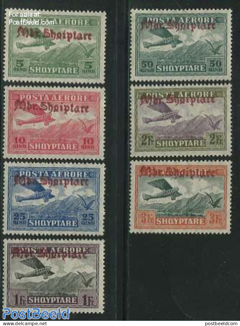 Albania 1929 Airmail Overprints 7v, Unused (hinged), Transport - Aircraft & Aviation - Airplanes