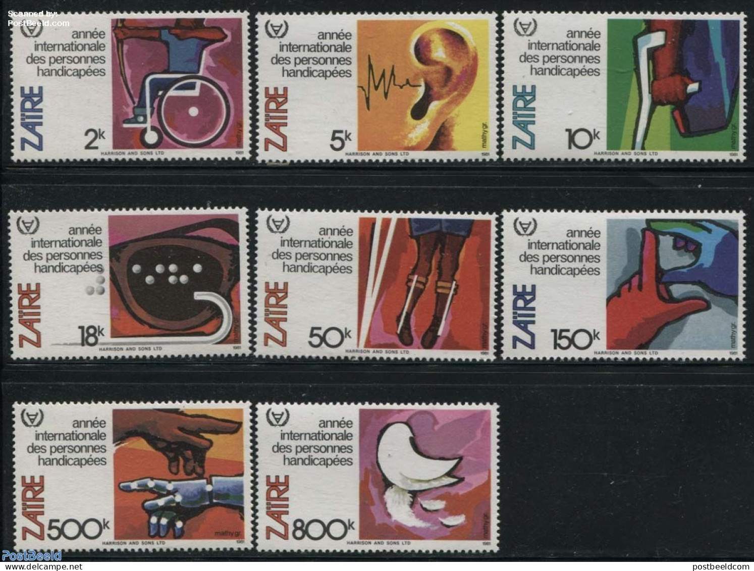 Congo Dem. Republic, (zaire) 1981 Int. Year Of Disabled People 8v, Mint NH, Health - Disabled Persons - Int. Year Of D.. - Behinderungen