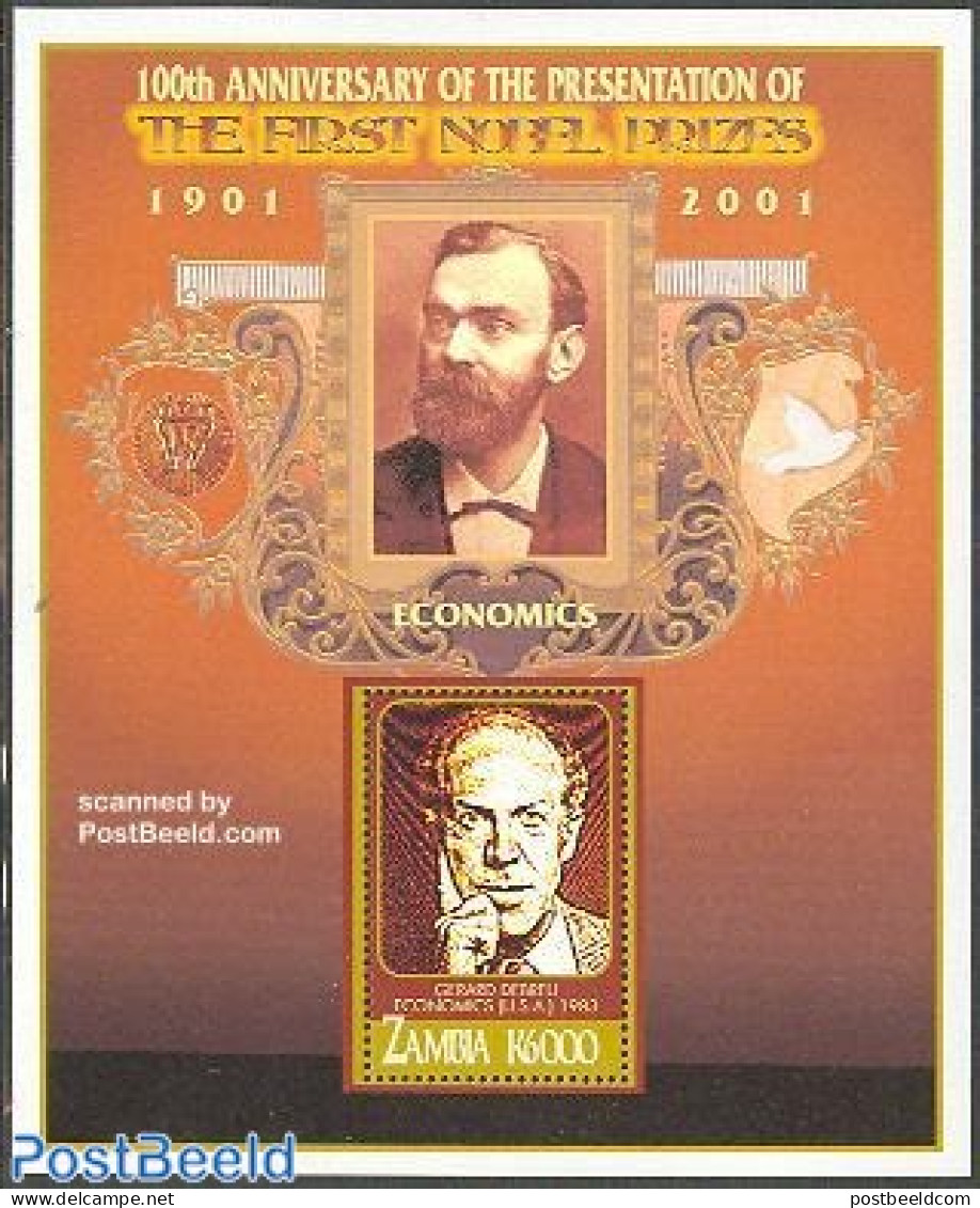 Zambia 2002 Nobel Prize, Debreu S/s, Mint NH, History - Nobel Prize Winners - Nobel Prize Laureates