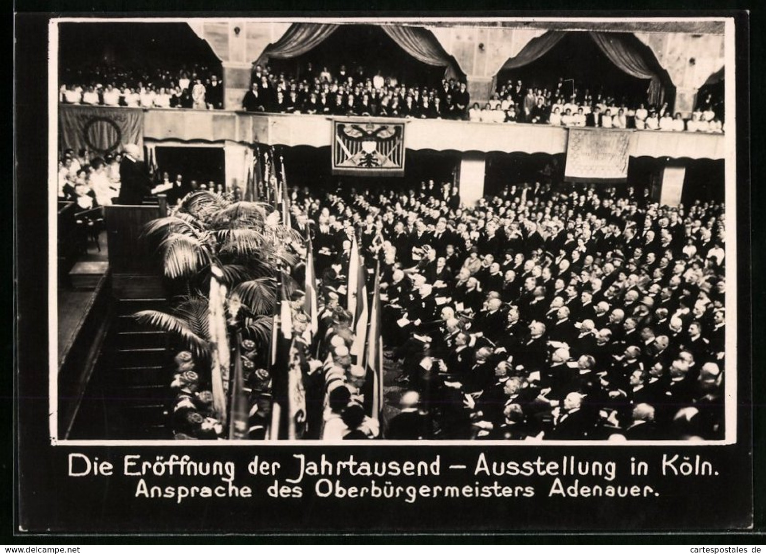 Fotografie Jahrtausend-Ausstellung Köln, Oberbürgermeister Konrad Adenauer Spricht Zur Eröffnung  - Berühmtheiten