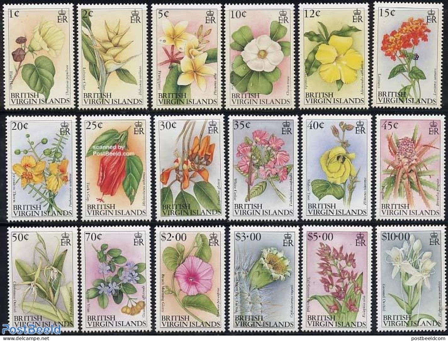 Virgin Islands 1991 Flowers 18v Without WM, Mint NH, Nature - Flowers & Plants - Orchids - British Virgin Islands