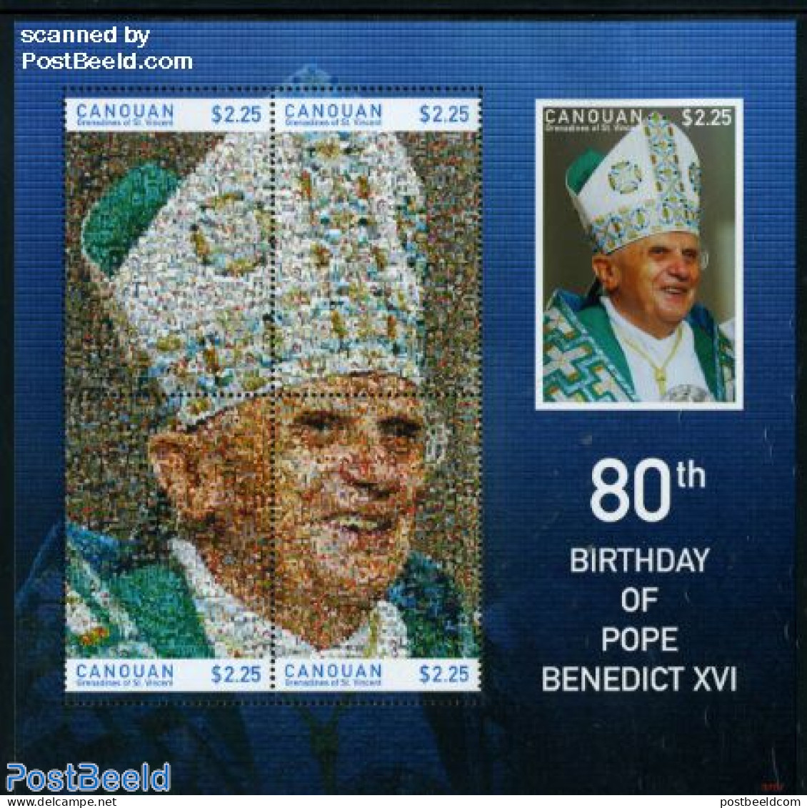 Saint Vincent & The Grenadines 2007 Canouan, Pope Benedict XVI 4v M/s, Mint NH, Religion - Pope - Papes