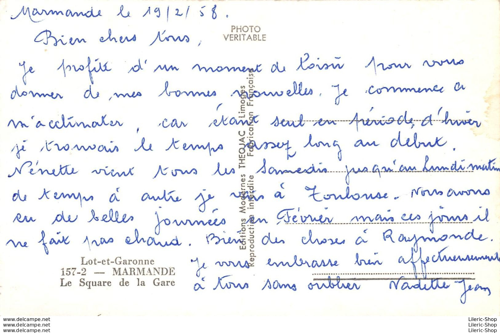 MARMANDE►47►CPSM►1958►LE SQUARE DE LA GARE►THÉOJAC - Marmande