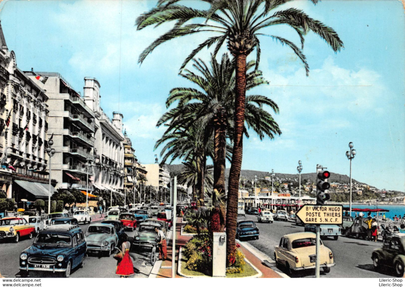 AUTOMOBILES - Peugeot 403, Simca Aronde, 4 Cv Renault Etc - Nice - La Promenade Des Anglais Cpsm - Voitures De Tourisme