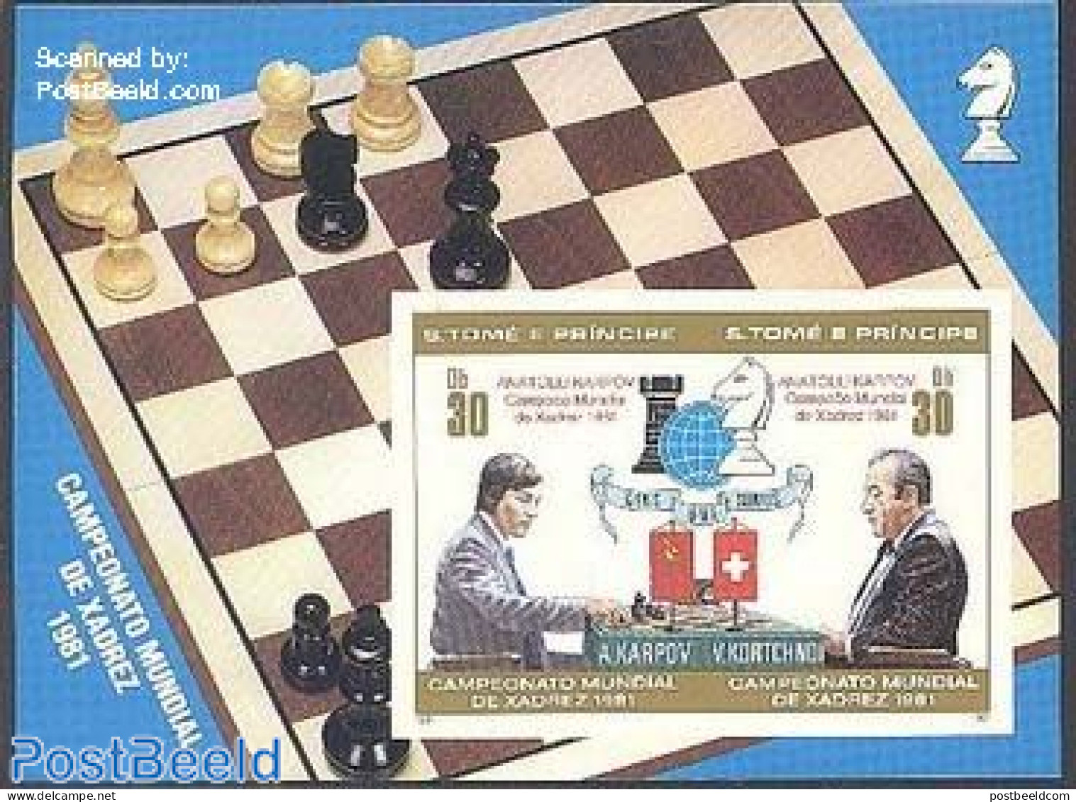 Sao Tome/Principe 1981 Chess Winners S/s (imperforated), Mint NH, Sport - Chess - Schach