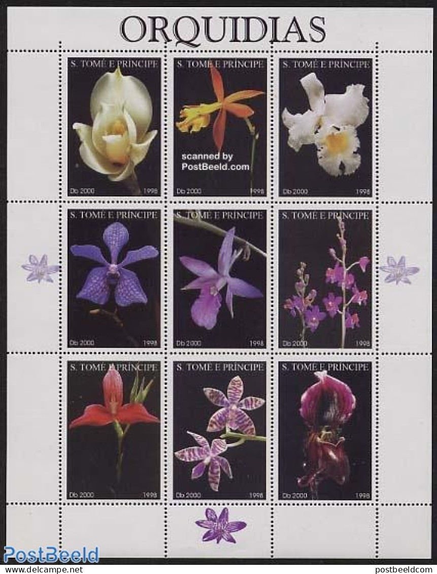 Sao Tome/Principe 1998 Orchids 9v M/s, Mint NH, Nature - Flowers & Plants - Orchids - Sao Tome En Principe