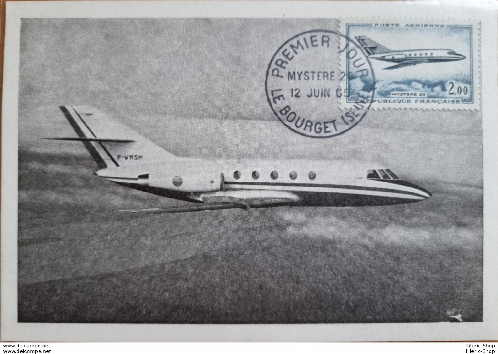 CARTE POSTALE PREMIER JOUR 12 06 1965 G.A.M. DASSAULT - Sud Aviation - "Mystère 20" Fan Jet Facon - - 1946-....: Ere Moderne