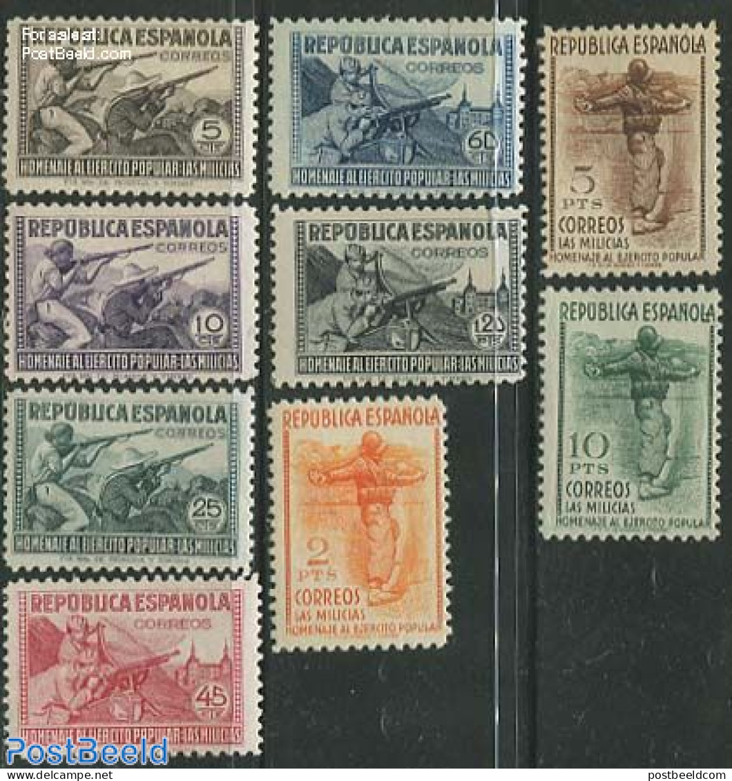 Spain 1938 Militia 9v, Unused (hinged) - Unused Stamps