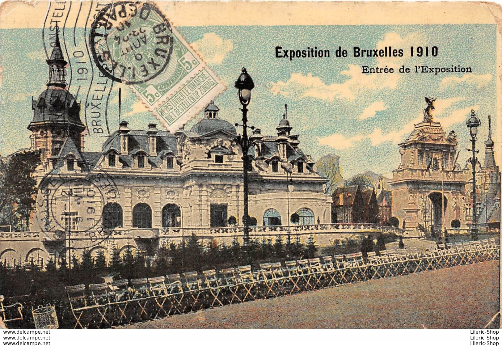 BELGIQUE►BRUXELLES  - ENTRÉE DE L'EXPOSITION►CACHET MARCHAND "PACREAU HENRI" VINS ET LIQUEURS Cpa 1910 ♣♣♣ - Expositions Universelles