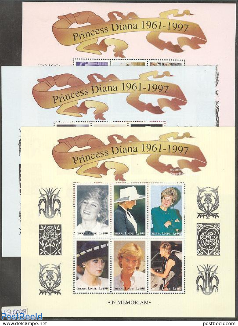 Sierra Leone 1998 Death Of Diana 18v (3 M/s), Mint NH, History - Charles & Diana - Kings & Queens (Royalty) - Art - Fa.. - Königshäuser, Adel