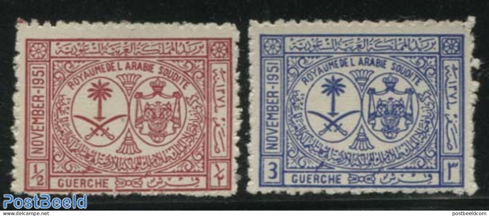 Saudi Arabia 1951 Jordan King Visit 2v, Mint NH, History - Coat Of Arms - Kings & Queens (Royalty) - Koniklijke Families