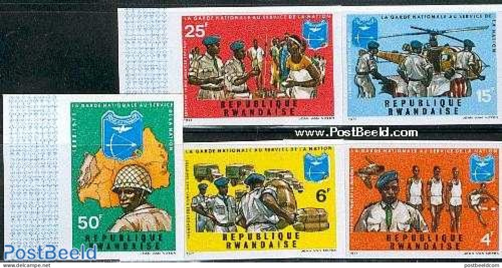 Rwanda 1972 National Garde 5v Imperforated, Mint NH, History - Transport - Various - Militarism - Helicopters - Maps - Militaria