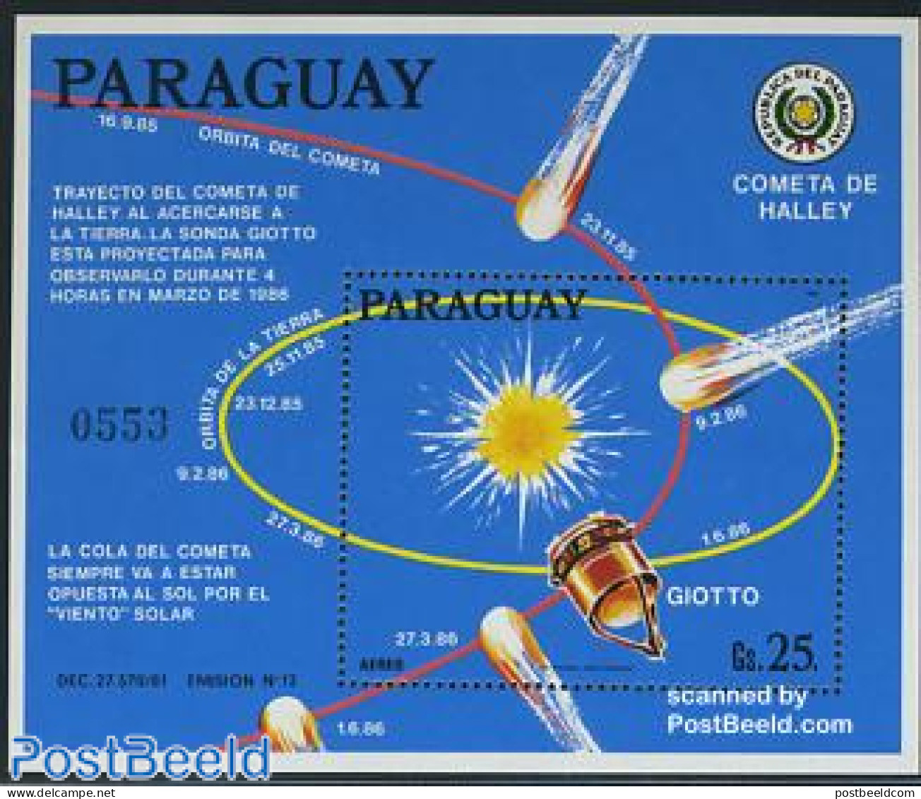 Paraguay 1986 Halleys Comet S/s, Mint NH, Science - Astronomy - Halley's Comet - Astrologie